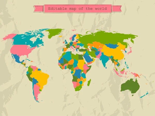 Carte du monde modifiable avec tous les pays . — Image vectorielle