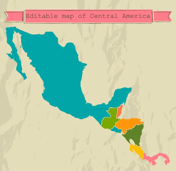 Bewerkbare Midden-Amerika Kaartoverzicht van alle landen. Rechtenvrije Stockvectors