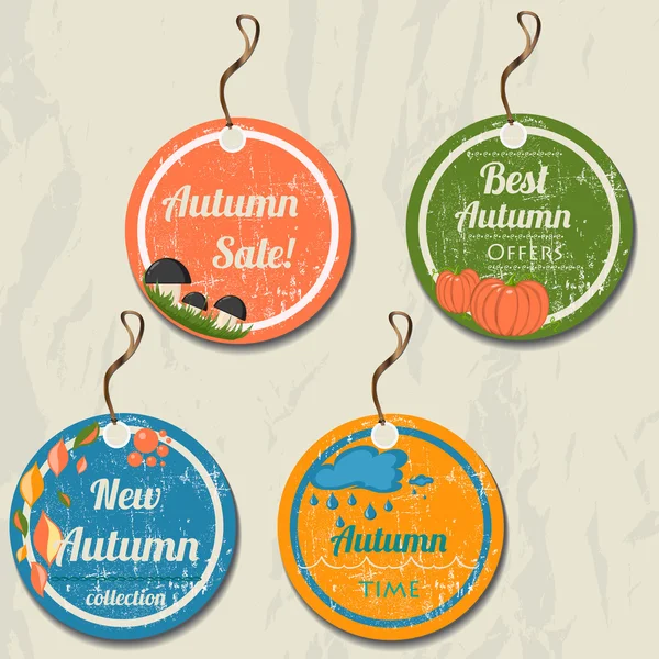 Set of 4 retro autumn tags. — Stock Vector