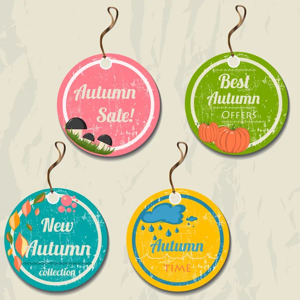 Set of 4 retro autumn tags. — Stock Vector