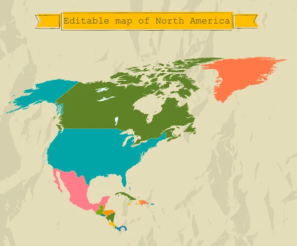 Bütün ülkeler ile düzenlenebilir Kuzey Amerika Haritası. — Stok Vektör