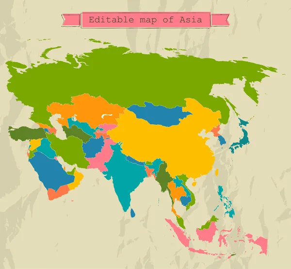 Bütün ülkeler ile düzenlenebilir Asya harita. — Stok Vektör