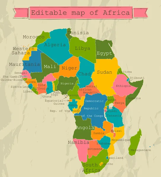 Redigerbart kort over Afrika med alle lande . vektorgrafik
