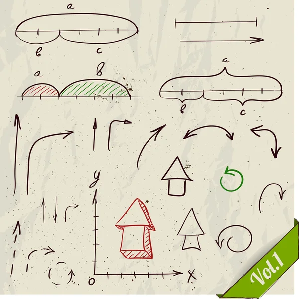 Conjunto de setas e elementos matemáticos . Vetores De Bancos De Imagens