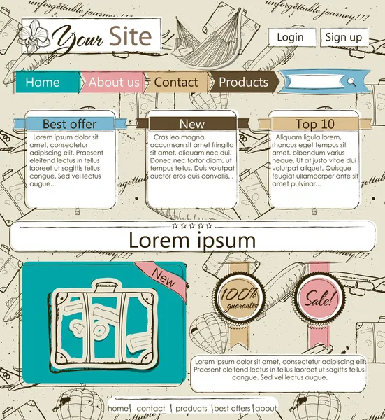 vintage elemanları ile Web sitesi şablonu.