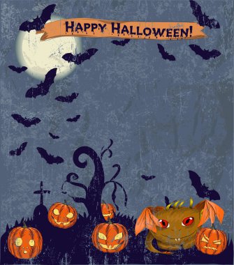 sevimli canavar ile Halloween poster.