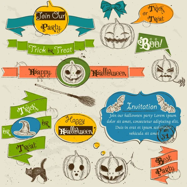 Set di elementi degnati vintage su Halloween . — Vettoriale Stock