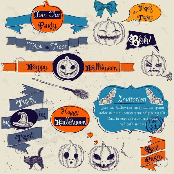 Conjunto de elementos decorativos vintage sobre Halloween . — Archivo Imágenes Vectoriales