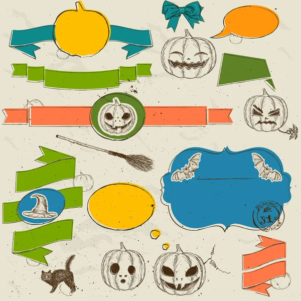 Set di elementi degnati vintage su Halloween . Vettoriale Stock