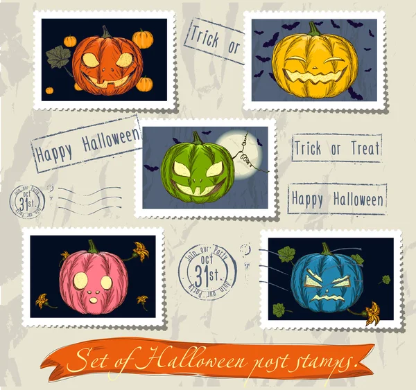 Vintage set di francobolli di Halloween . Illustrazione Stock