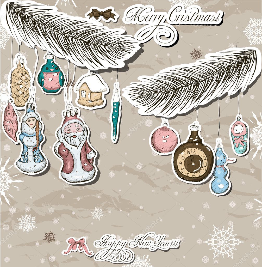 Poster with vintage Christmas decorations.