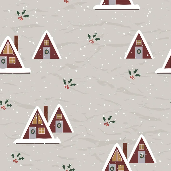 Vintage Navidad textura sin costuras de Nueva Colección. Acogedoras casas triangulares de estilo escandinavo. — Archivo Imágenes Vectoriales