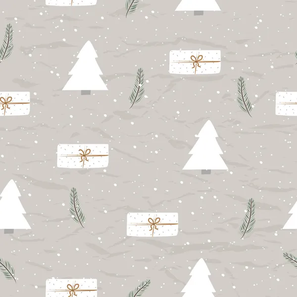 Ročník vánoční bezešvé textury z nové kolekce. Vánoční stromek a sníh. — Stockový vektor