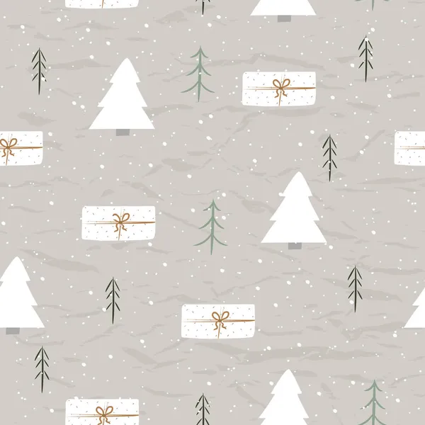 Yeni Koleksiyondan klasik, dikişsiz Noel dokusu. Noel ağacı ve kar. — Stok Vektör