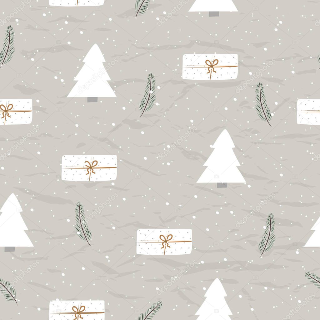 Vintage Christmas seamless texture from New Collection. Christmas tree and snow.