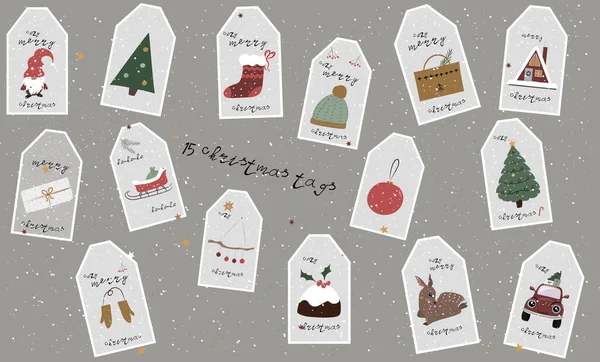 Set of vintage Christmas tags from New Collection. Vector — Stock Vector