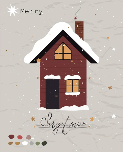 Cartel navideño vintage de New Collection. Acogedora casa de estilo escandinavo. — Vector de stock