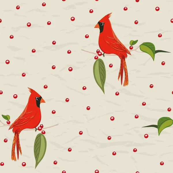 Sömlöst mönster från ny kollektion med fåglar. Röd kardinal. Stockillustration