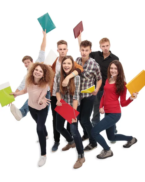 Estudiante de grupo con cuaderno aislado — Foto de Stock