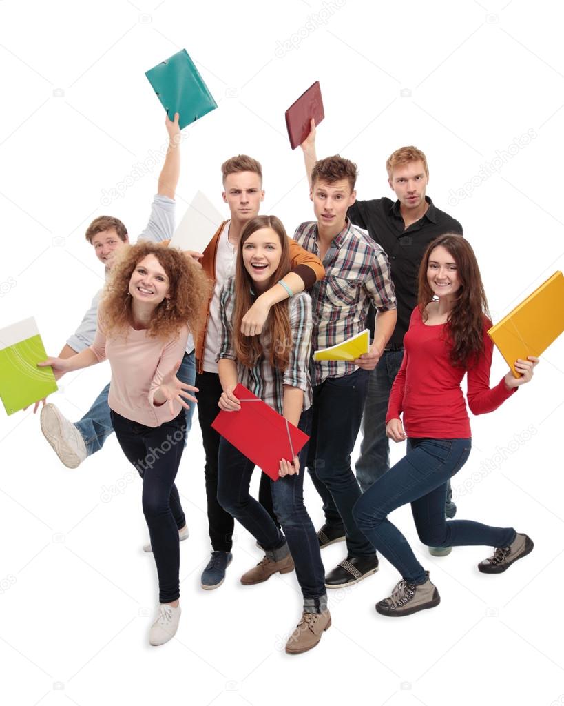 Group student with notebook isolated