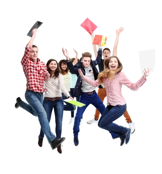 Groep gelukkige jonge springen — Stockfoto