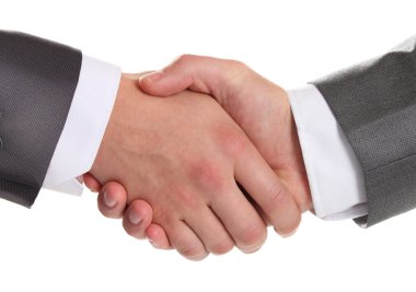 Beyaz arkaplanda el sıkışma izole edildi