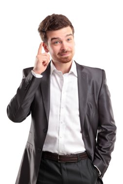 -sürpriz genç işadamı beyaz zemin üzerine izole bir fikrim var.