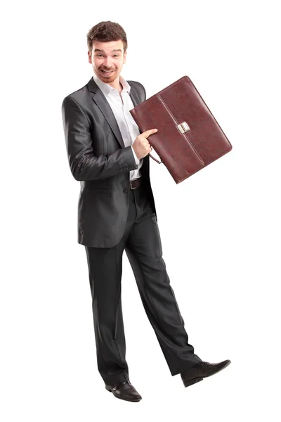 Business man with briefcase standing on white background — Stock Photo, Image