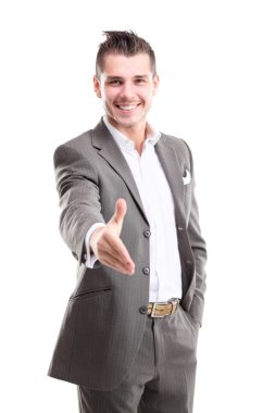 İşi bağlamaya hazır eli açık bir iş adamı.