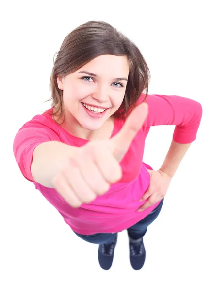 Frau zeigt Daumen hoch — Stockfoto