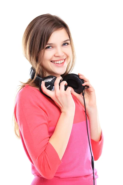 Mulher com fones de ouvido — Fotografia de Stock