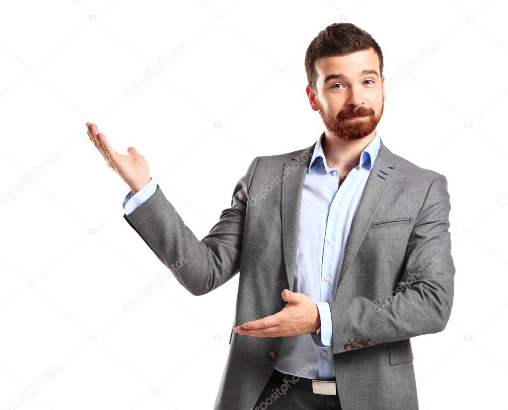 Business man pointing at copy space