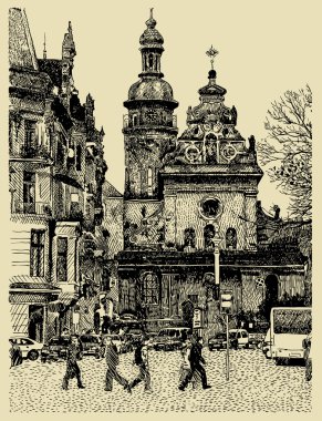 Original sketchy handmade drawing of Lviv clipart