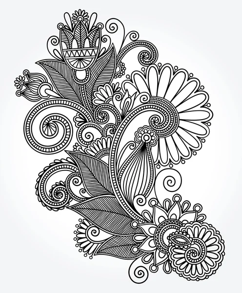 原创手绘线条艺术华丽的花卉设计 — 图库矢量图片