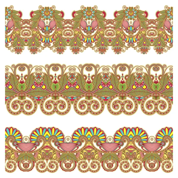 Collection of seamless ornamental floral stripes — Stock Vector