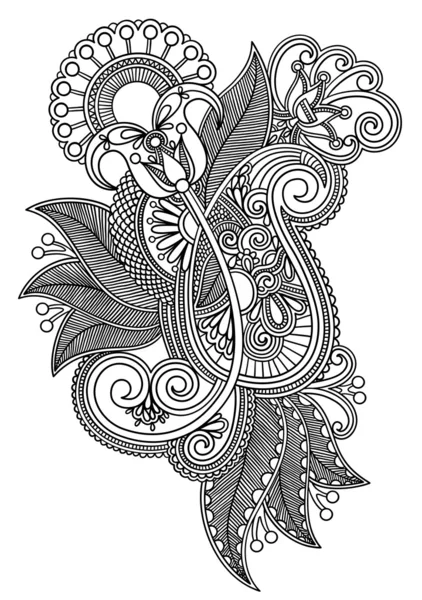 Línea de arte ornato diseño de flores — Vector de stock
