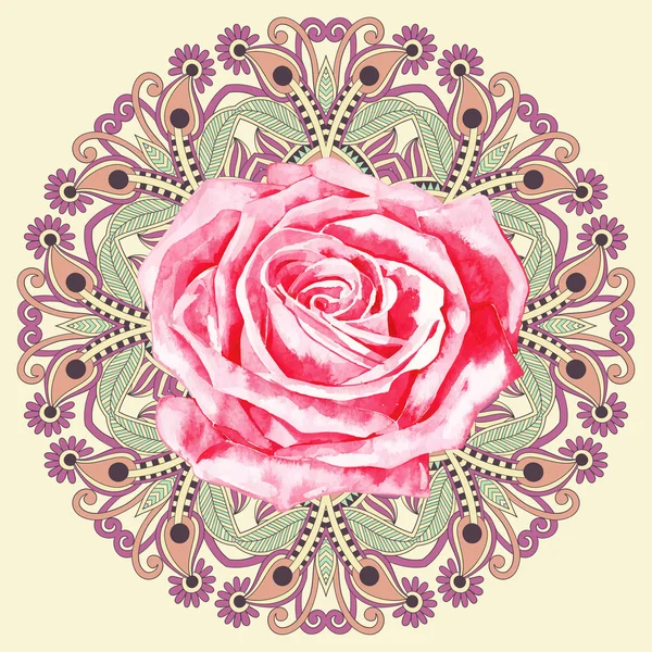 Modèle de cercle ornemental avec aquarelle rose — Image vectorielle