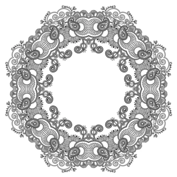 Ornamento círculo preto e branco, rendas redondas ornamentais —  Vetores de Stock