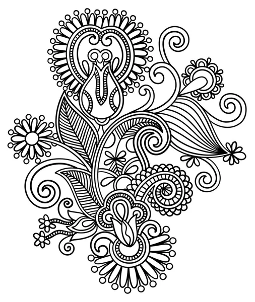 Original hand draw line art ornate flower design — Stock Vector