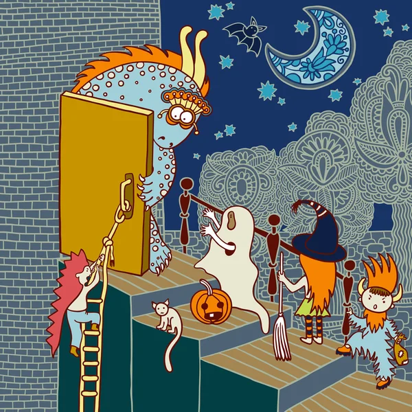 Carte d'Halloween artistique doodle originale — Image vectorielle