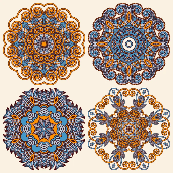 Adorno de círculo, colección de encaje redondo ornamental — Vector de stock