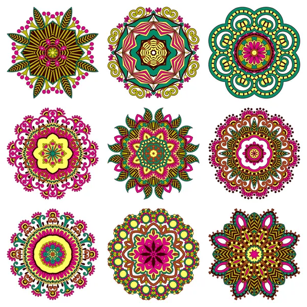 Circle ornament set, ornamental round lace collection — Stock Vector