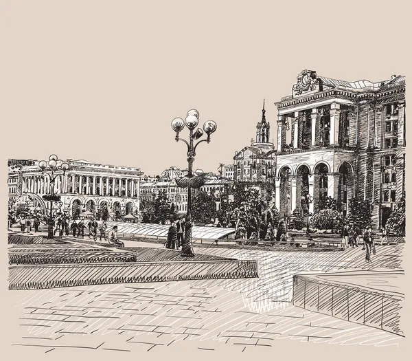 Dibujo digital dibujo artístico de Kiev edificio histórico — Archivo Imágenes Vectoriales