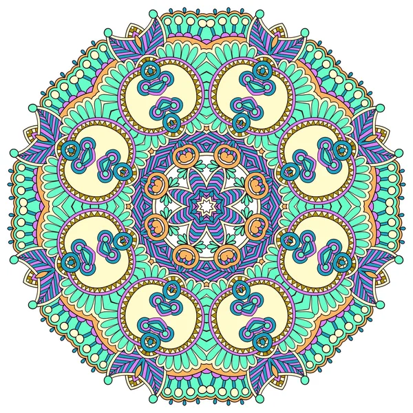 Ornamento de flores de círculo, diseño de encaje redondo ornamental — Vector de stock
