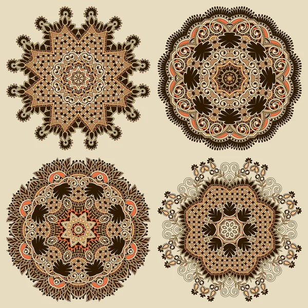 Ornement de cercle, collection ronde ornementale en dentelle — Image vectorielle