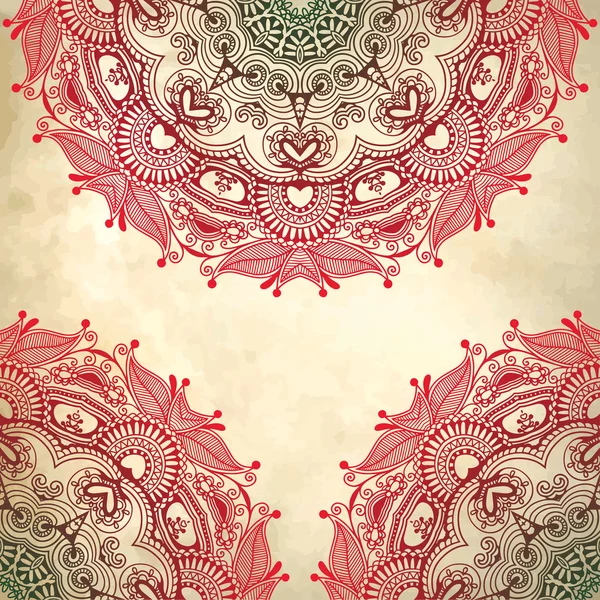 Diseño del círculo de flores sobre fondo grunge con adorno de encaje — Archivo Imágenes Vectoriales