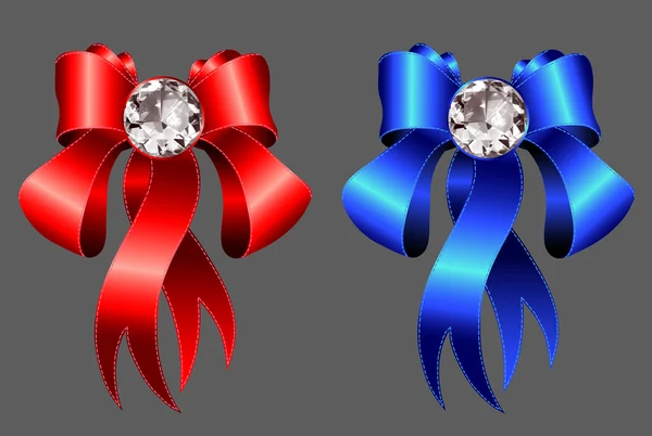 Merah dan biru pita dengan berlian permata, EPS10 - Stok Vektor