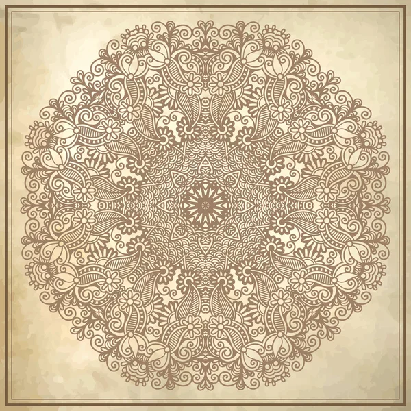 Dessin de cercle de fleurs sur fond grunge avec ornement en dentelle — Image vectorielle