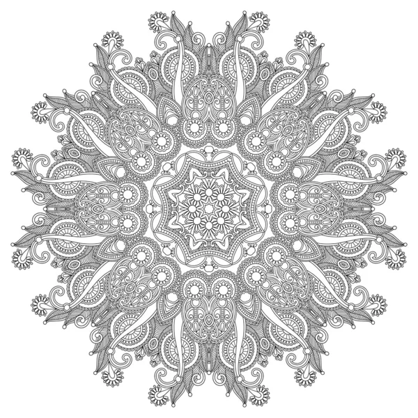 Adorno de círculo, encaje redondo ornamental blanco y negro — Vector de stock