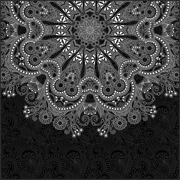 Modelo de círculo ornamental preto e branco com fundo floral —  Vetores de Stock